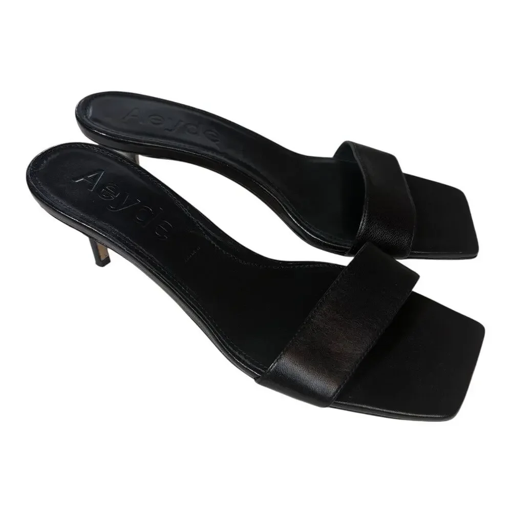 Aeyde Ilvy Leather Mules Black Kitten Heel Size 38 EU 8 US - Picture 3 of 7